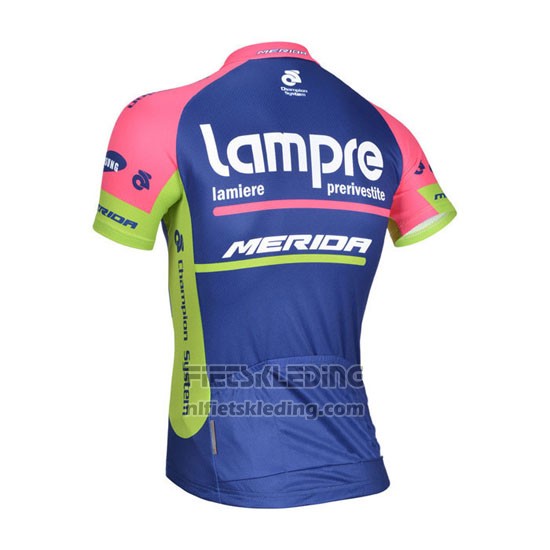 2014 Fietskleding Lampre Merida Roze en Blauw Korte Mouwen en Koersbroek